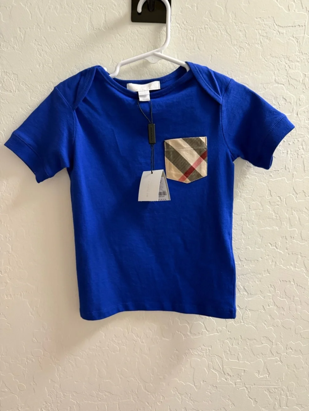 Burberry Royal Blue Short-Sleeve Tee with Plaid Pocket - Picture 1 of 4